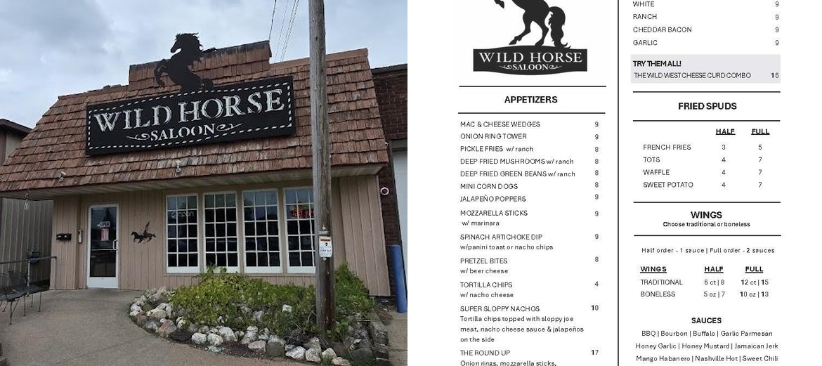 Wild Horse Saloon Menu